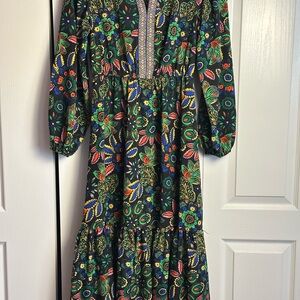 Elegant Multicolor Floral Long Sleeve Dress